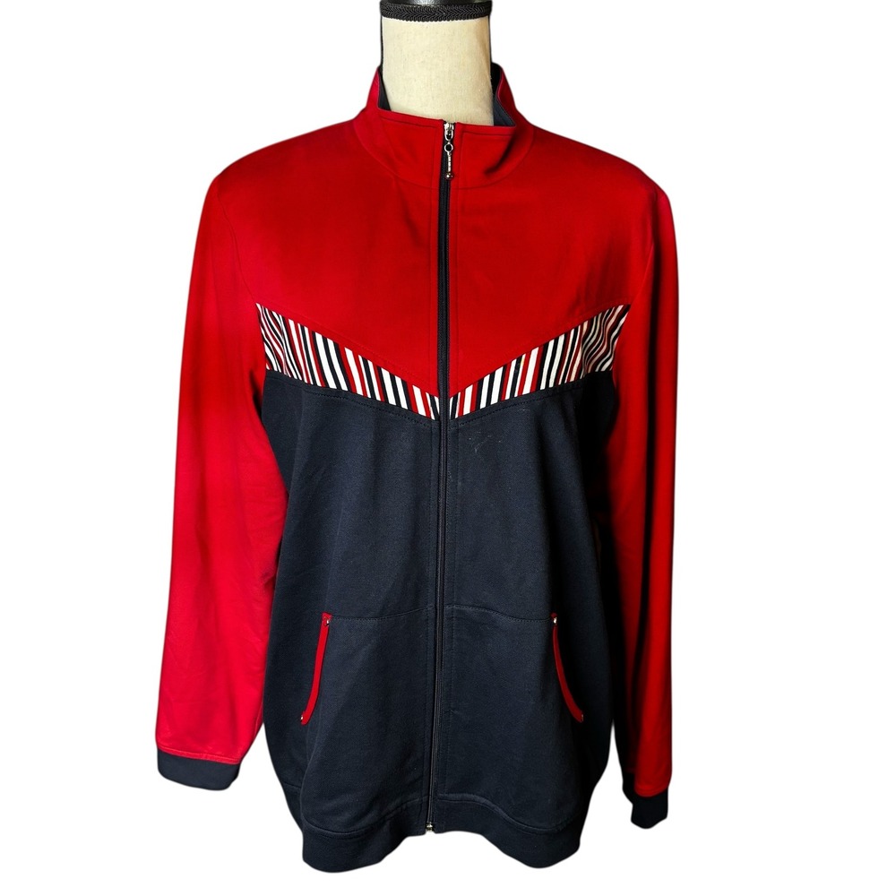 Cafe au Lait Red Navy Striped Track Jacket Full Zip G/L Made in Canada